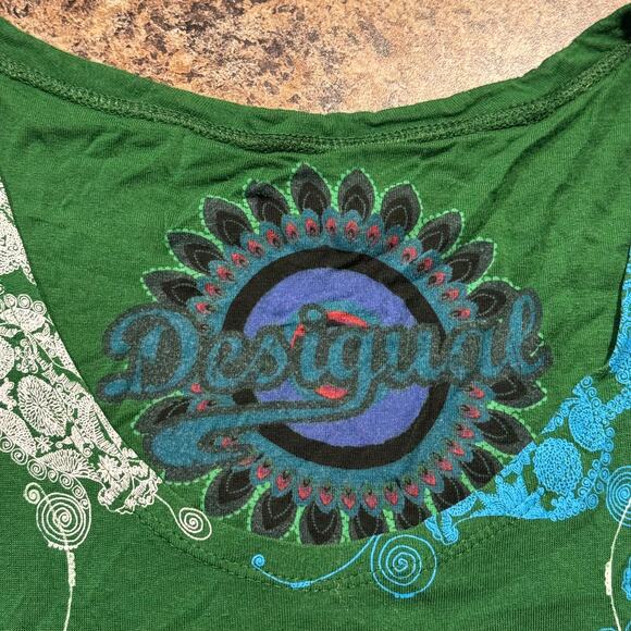 Desigual Dress Boho Hippie Festival Retro Paisley Patchwork Green Blue Small - Picture 2 of 5